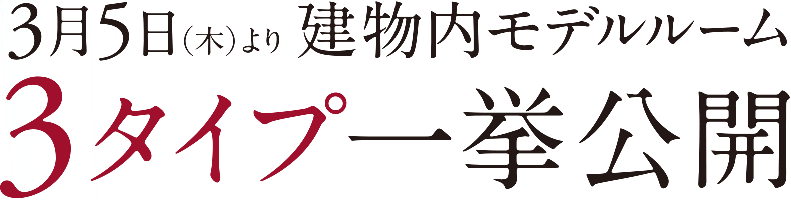 3月5日（木）より 建物内モデルルーム 3タイプ一挙公開
