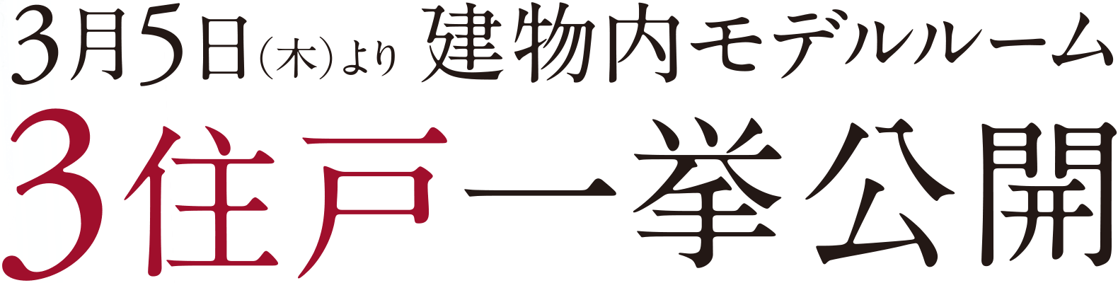 3月5日(木)より 建物内モデルルーム 3住戸一挙公開