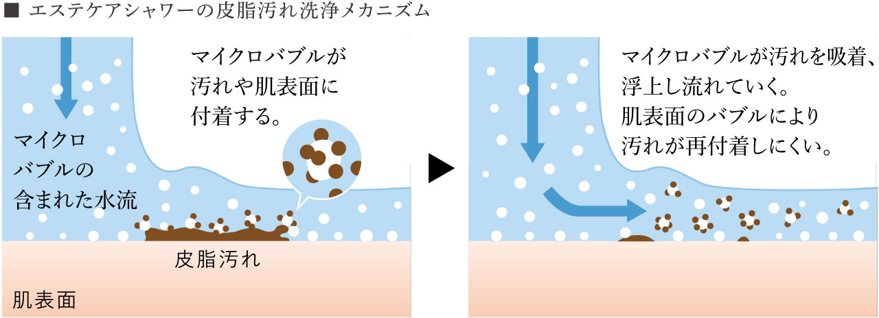 エステケアシャワーの皮脂汚れ洗浄メカニズム